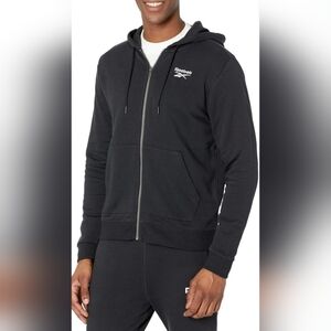 Reebok Mens 80% Cotton Full-Zip Hoodie Black Fleece Lining Medium New